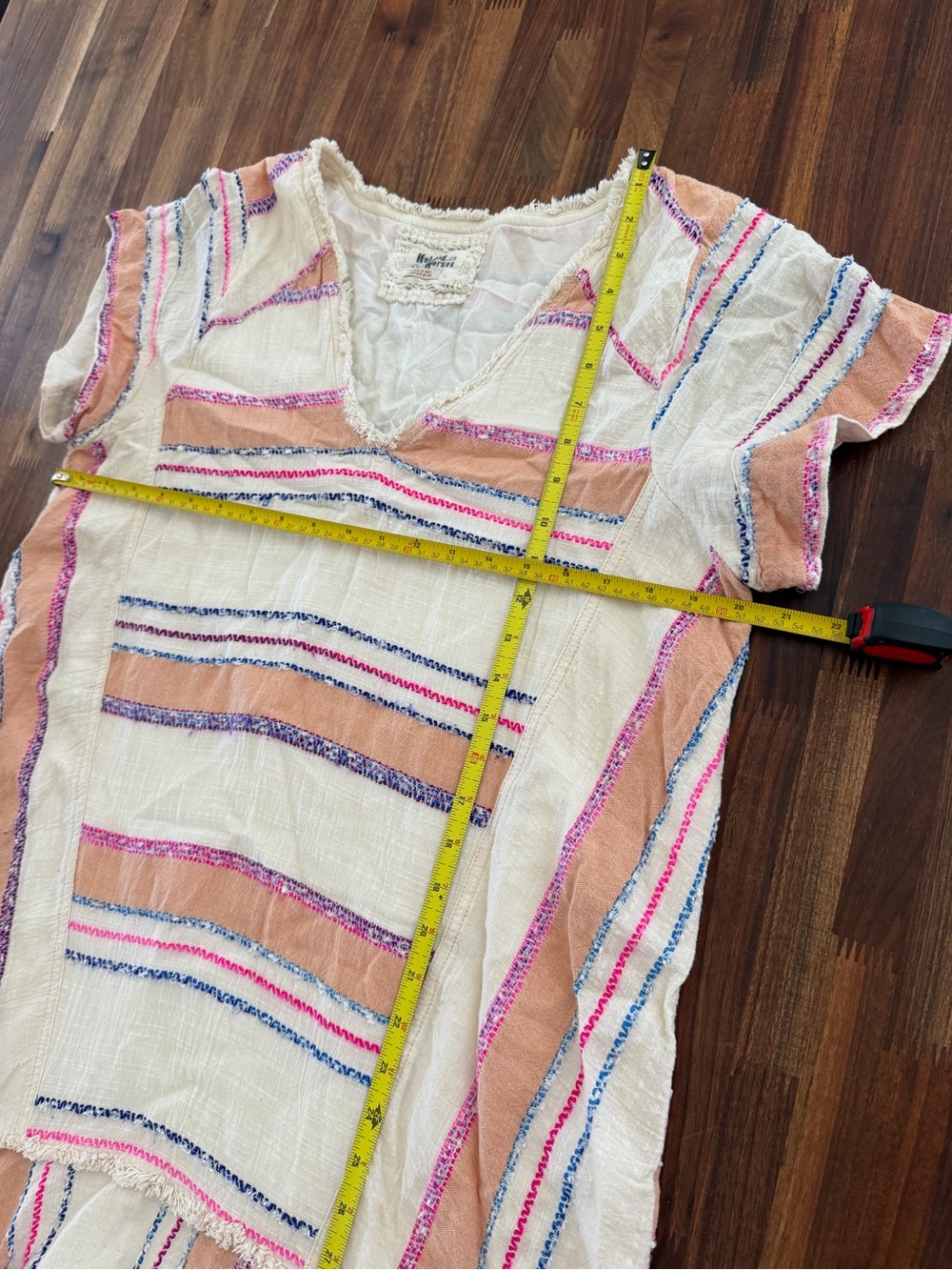 Anthropologie HOLDING HORSES Cream Sarape fabric Dress w/Pink & Blue Stripes - Picture 4 of 9